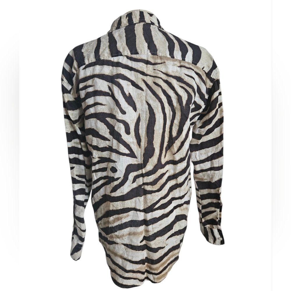 LAUREN RALPH LAUREN Relaxed Fit Zebra-Print Linen Shirt | SZ S - Picture 5 of 14